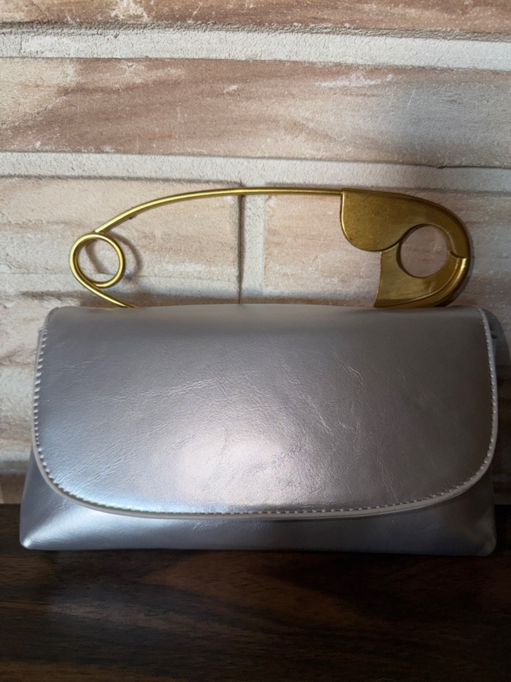 Metallic Silver Women's Clutch with Gold Accent